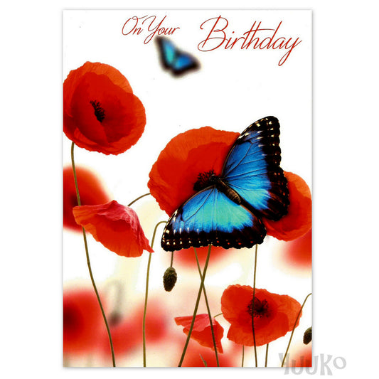 Open Birthday (Poppies and butterflies)